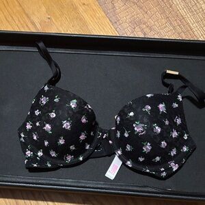 Floral Black Bra